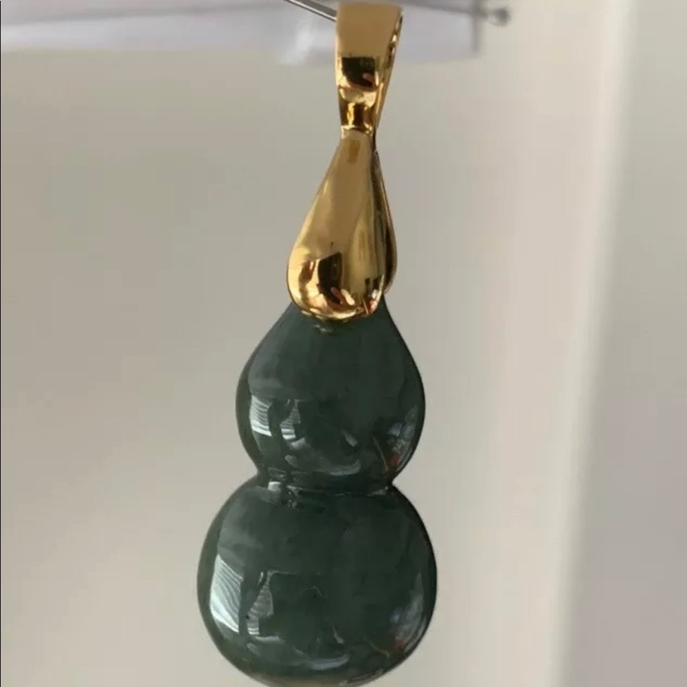 14K Gold Plated Over Green Natural Jade Pendant